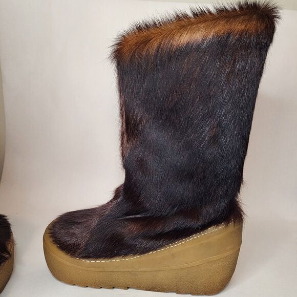 Vintage 70s Berna Italy Mink Fur Platform Boots Sherpa Lined Ski Snow Winter - Picture 7 of 10